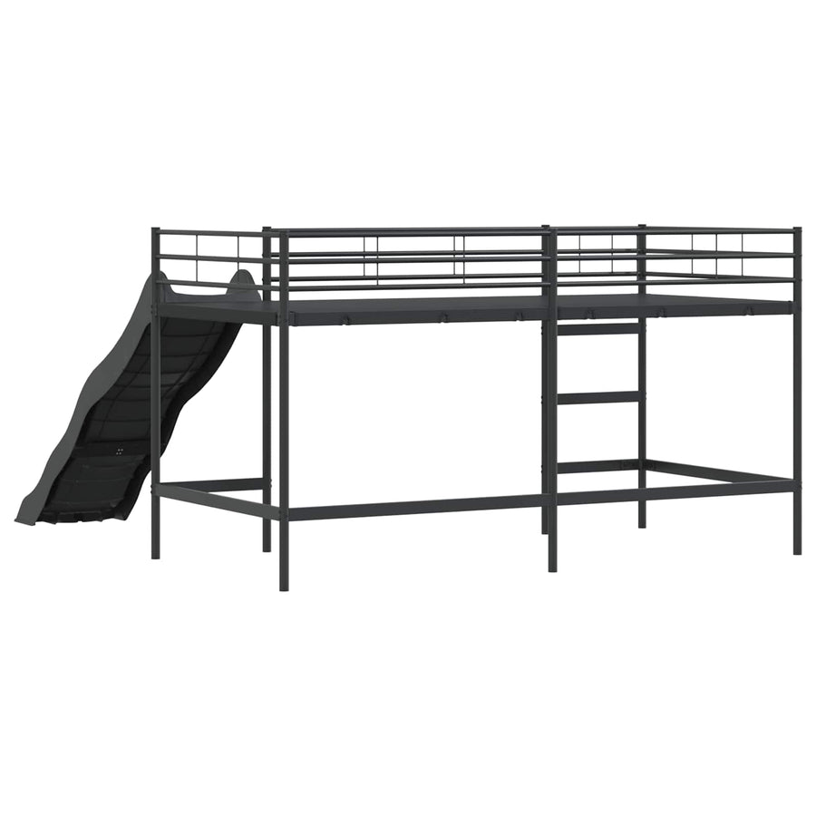 Kinder loft bedframe met glijbaan Zwart en Anthraciet