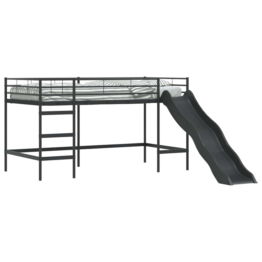 Kinder loft bedframe met glijbaan Zwart en Anthraciet