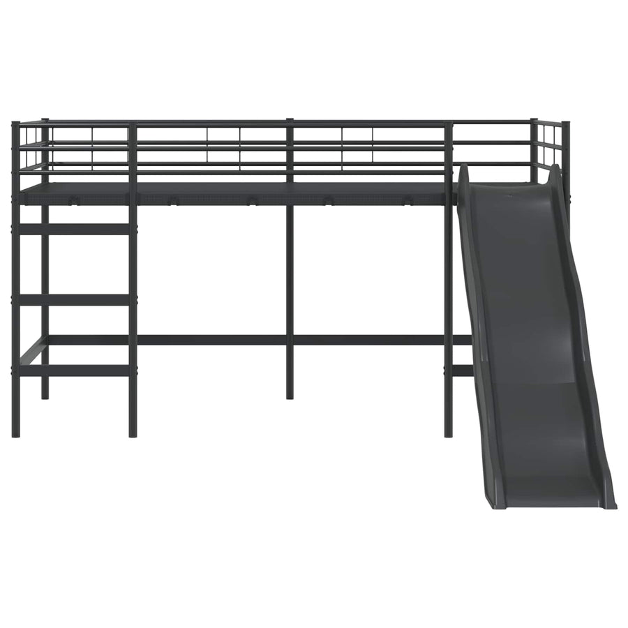 Kinder loft bedframe met glijbaan Zwart en Anthraciet