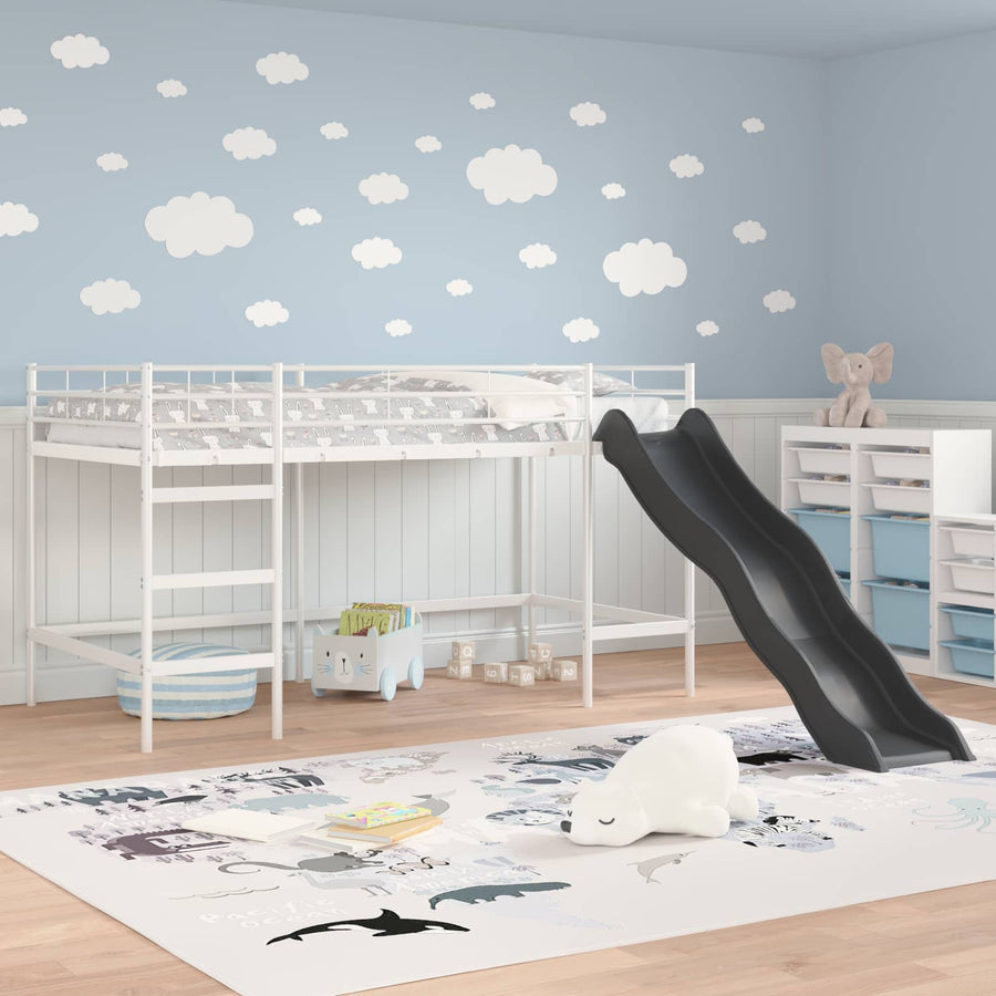 Kinder loft bedframe met glijbaan Wit en Antraciet