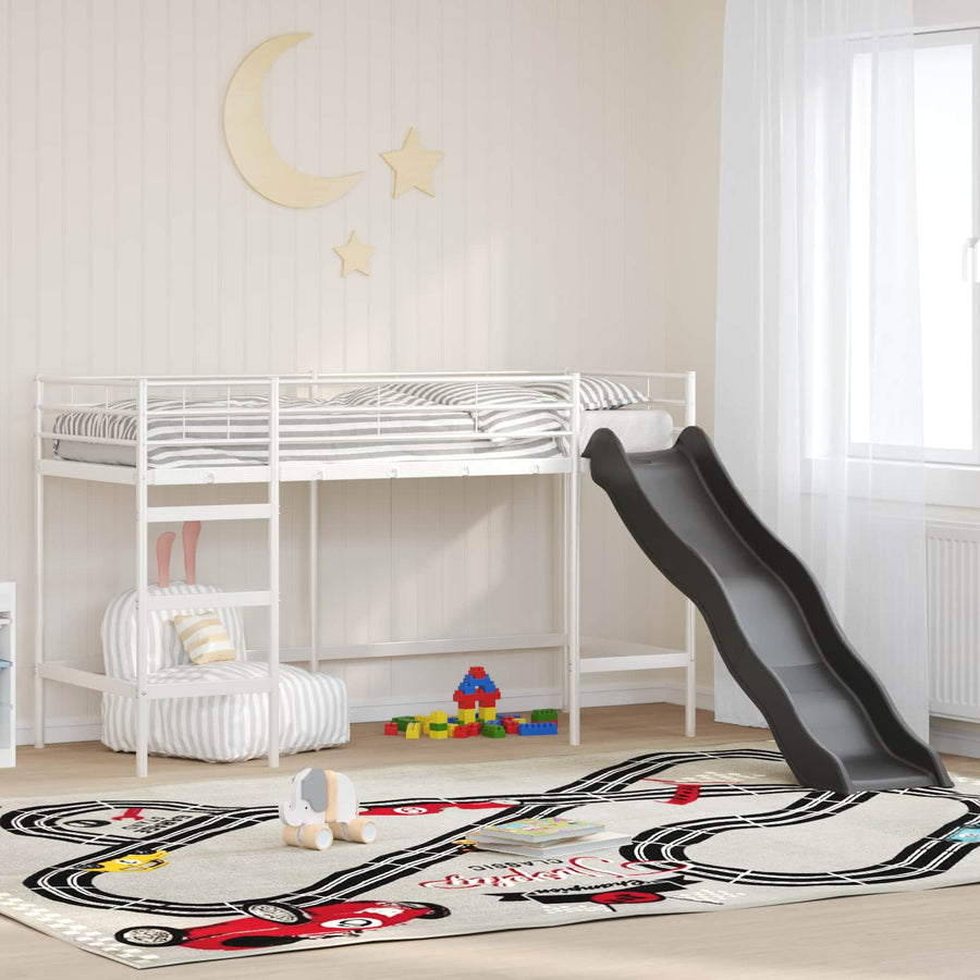 Kinder loft bedframe met glijbaan Wit en Antraciet 90 x 190 cm