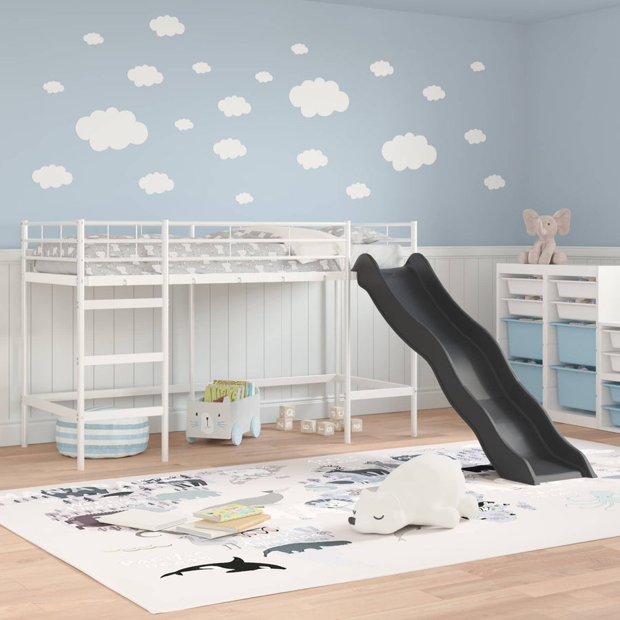 Kinder loft bedframe met glijbaan Wit en Antraciet 90 x 190 cm