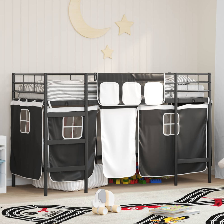 Loftbedframe Voor Kinderen Met Gordijnen 75 x 190 cm Zwart
