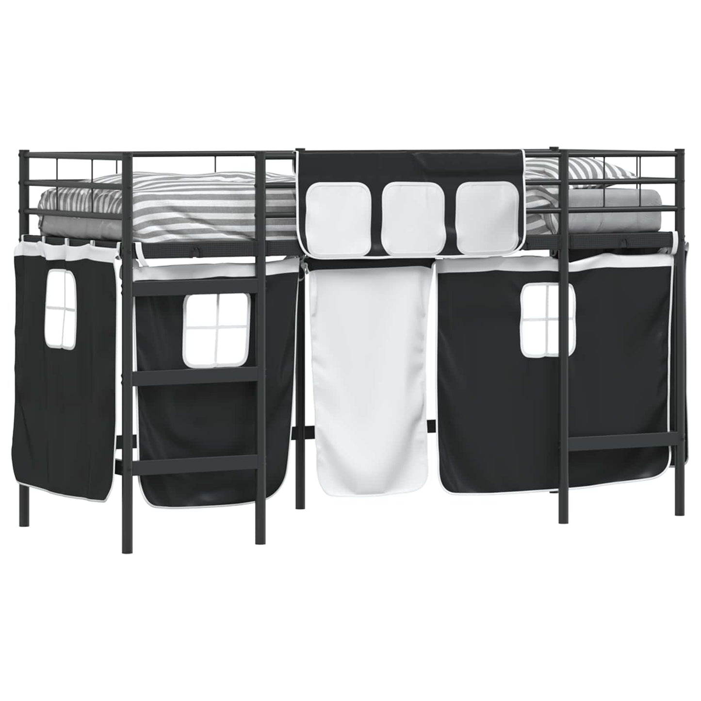 Loftbedframe Voor Kinderen Met Gordijnen 75 x 190 cm Zwart