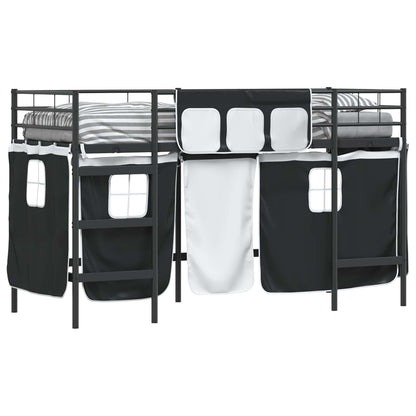 Loftbedframe Voor Kinderen Met Gordijnen 75 x 190 cm Zwart