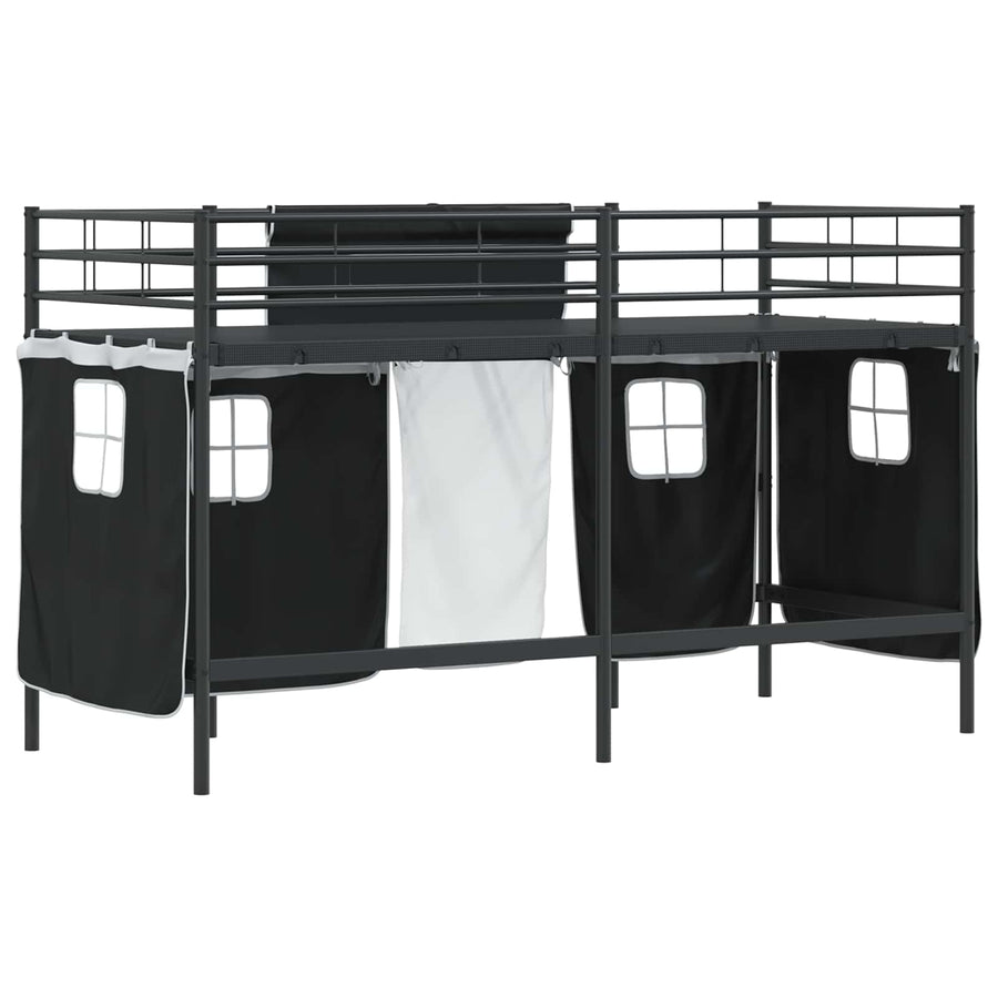 Loftbedframe Voor Kinderen Met Gordijnen 75 x 190 cm Zwart