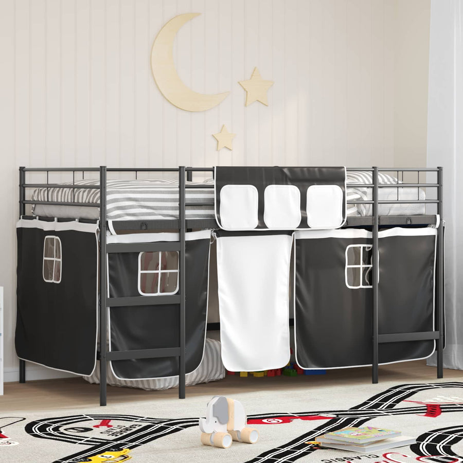Loftbedframe Voor Kinderen Met Gordijnen 80 x 201 cm Zwart