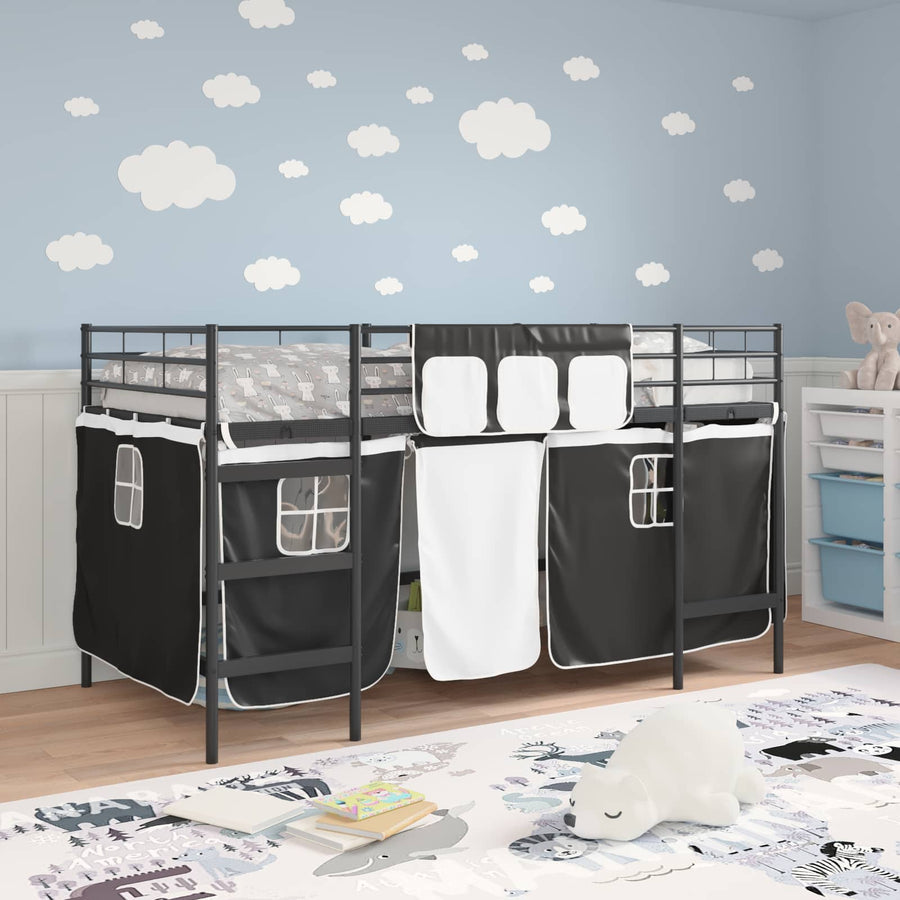 Loftbedframe Voor Kinderen Met Gordijnen 80 x 201 cm Zwart