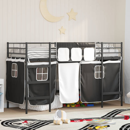 Loftbedframe Voor Kinderen Met Gordijnen 90 x 190 cm Zwart