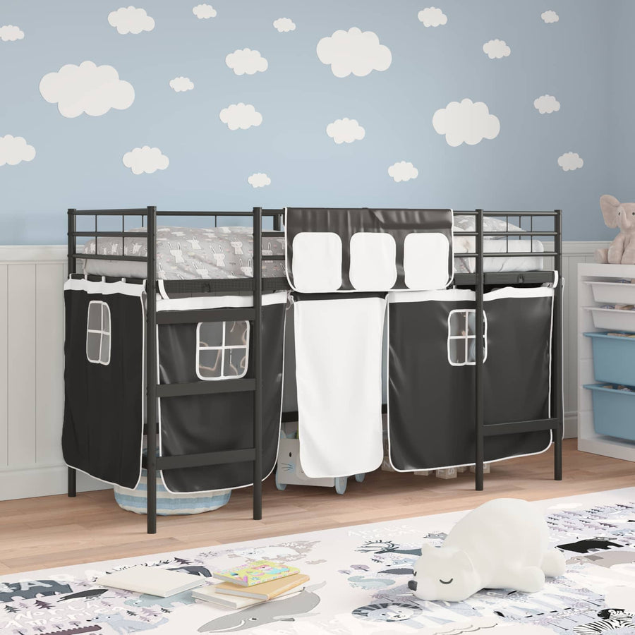 Loftbedframe Voor Kinderen Met Gordijnen 90 x 190 cm Zwart