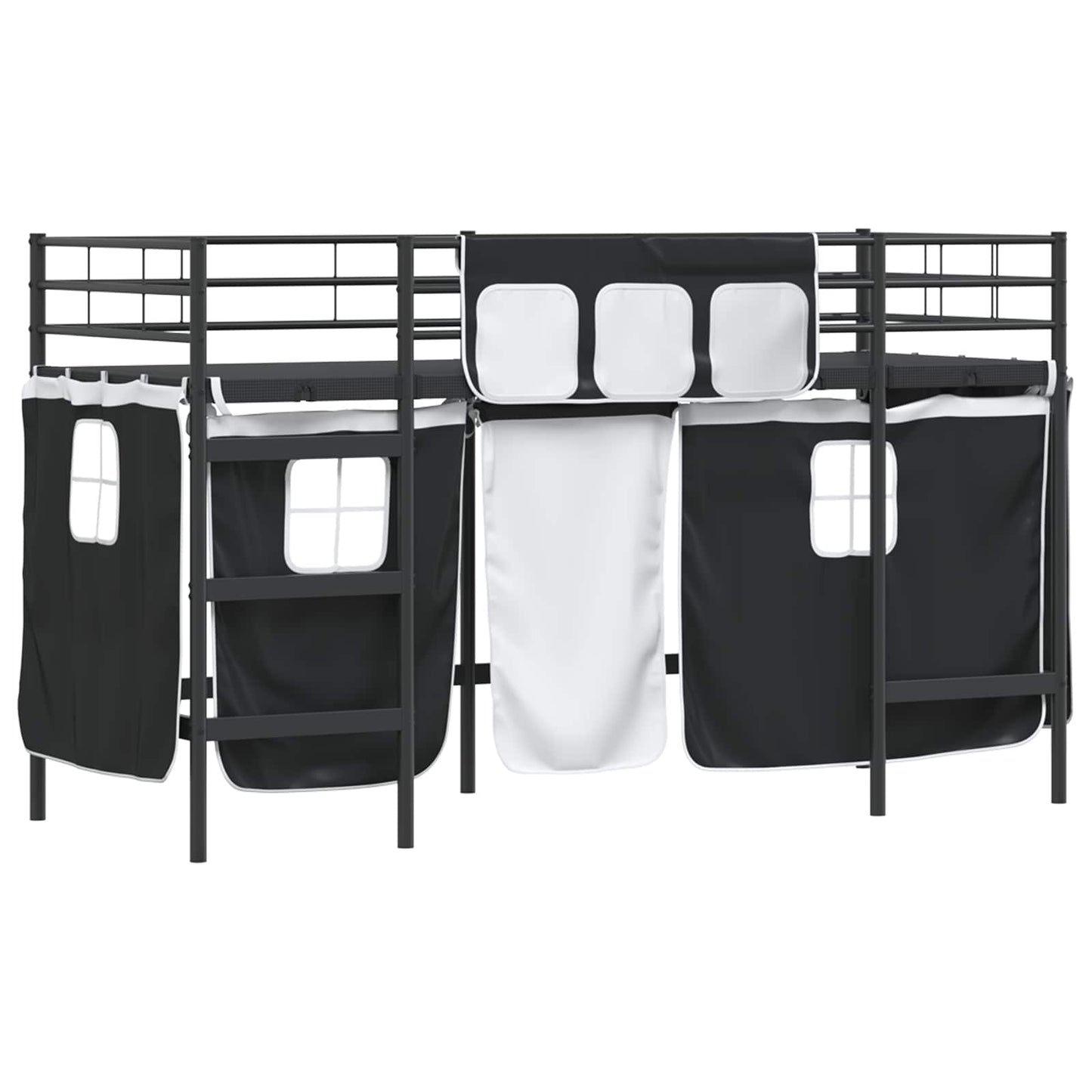 Loftbedframe Voor Kinderen Met Gordijnen 90 x 190 cm Zwart