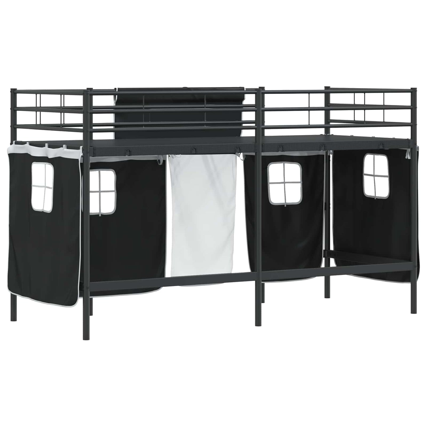 Loftbedframe Voor Kinderen Met Gordijnen 90 x 190 cm Zwart