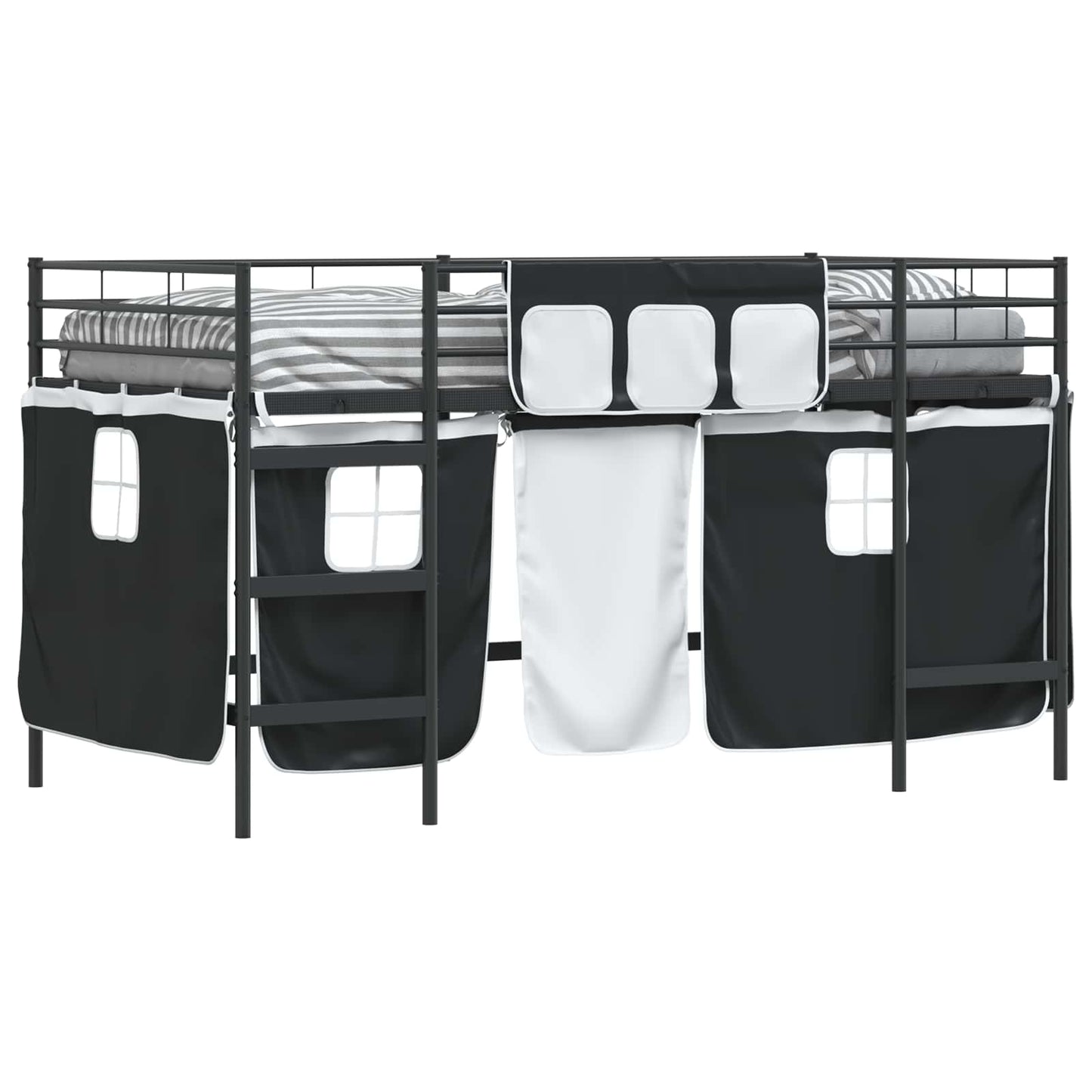 Loftbedframe Voor Kinderen Met Gordijnen 90 x 201 cm Zwart