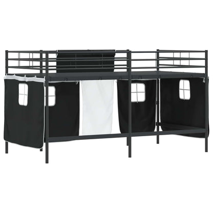 Loftbedframe Voor Kinderen Met Gordijnen 90 x 201 cm Zwart