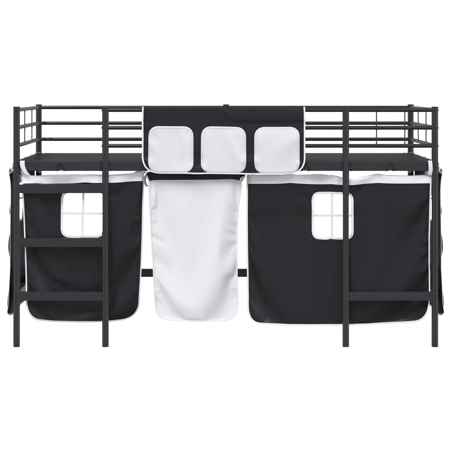 Loftbedframe Voor Kinderen Met Gordijnen 90 x 201 cm Zwart