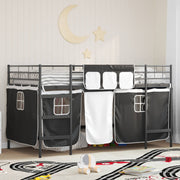 Kinder loftbedframe 99,5x200 cm zwart met gordijnen