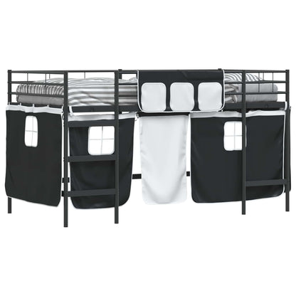 Loftbedframe Voor Kinderen Met Gordijnen 107 x 201 cm Zwart