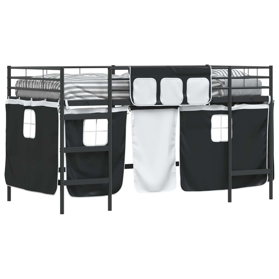 Loftbedframe Voor Kinderen Met Gordijnen 107 x 201 cm Zwart