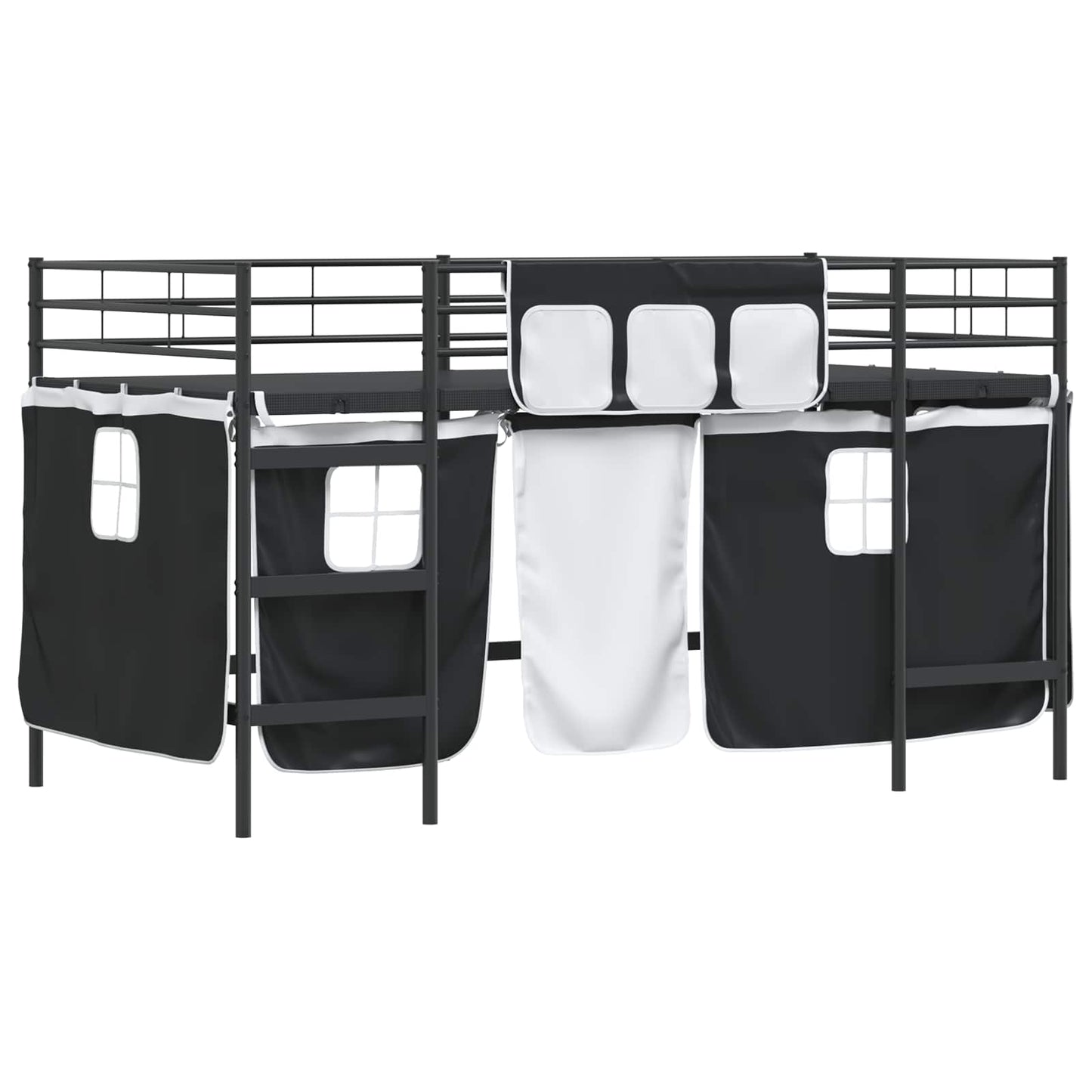 Loftbedframe Voor Kinderen Met Gordijnen 107 x 201 cm Zwart