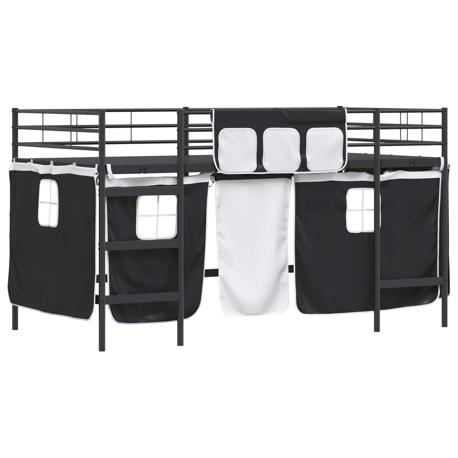 Loftbedframe Voor Kinderen Met Gordijnen 107 x 201 cm Zwart