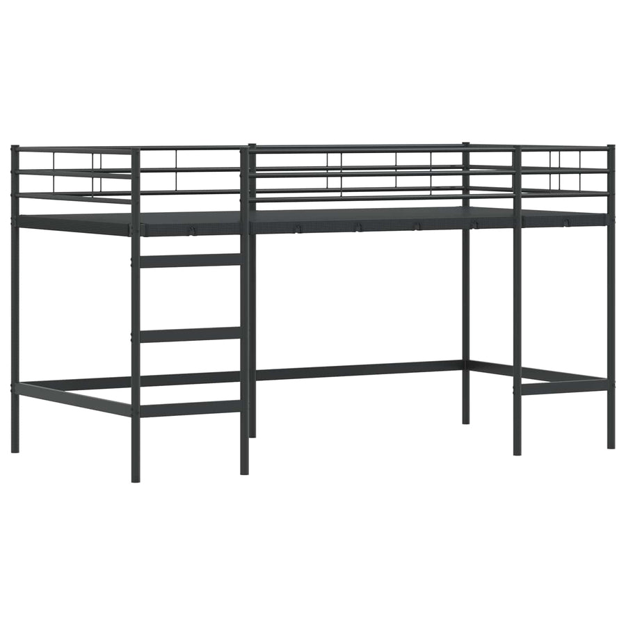 Loftbedframe Voor Kinderen Met Gordijnen 107 x 201 cm Zwart