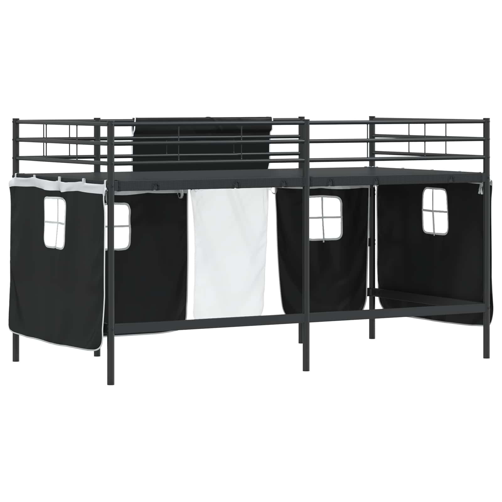 Loftbedframe Voor Kinderen Met Gordijnen 107 x 201 cm Zwart