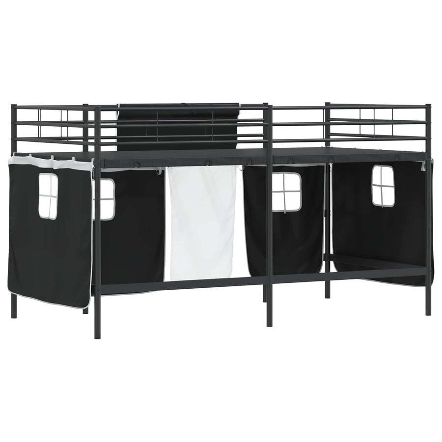 Loftbedframe Voor Kinderen Met Gordijnen 107 x 201 cm Zwart