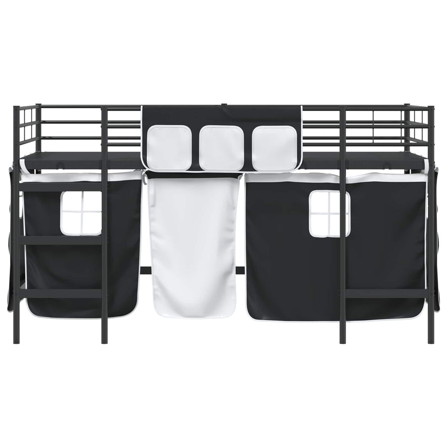 Loftbedframe Voor Kinderen Met Gordijnen 107 x 201 cm Zwart