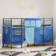 Kinder loftbedframe 75x190 cm zwart blauw met gordijnen