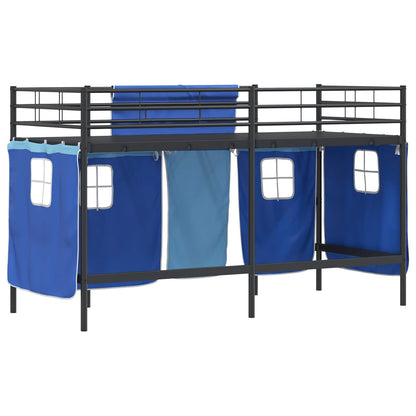 Loftbedframe Voor Kinderen Met Gordijnen 75 x 190 cm Zwart en blauw