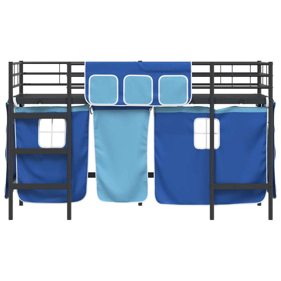 Loftbedframe Voor Kinderen Met Gordijnen 75 x 190 cm Zwart en blauw
