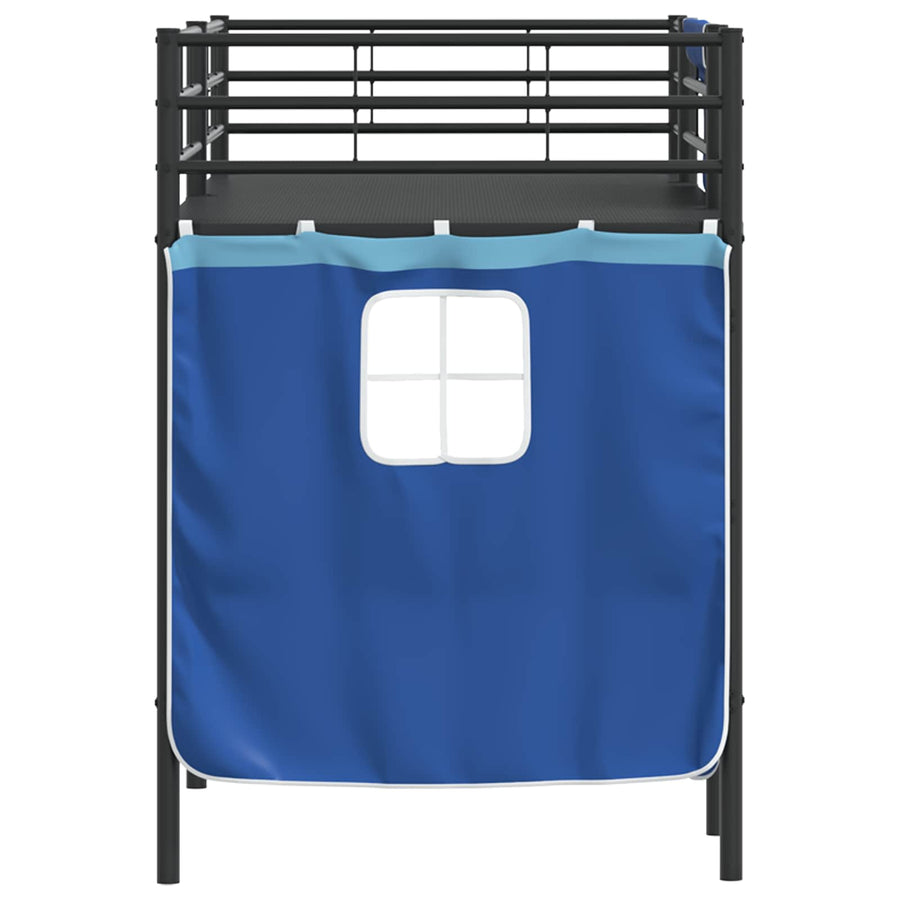 Loftbedframe Voor Kinderen Met Gordijnen 75 x 190 cm Zwart en blauw