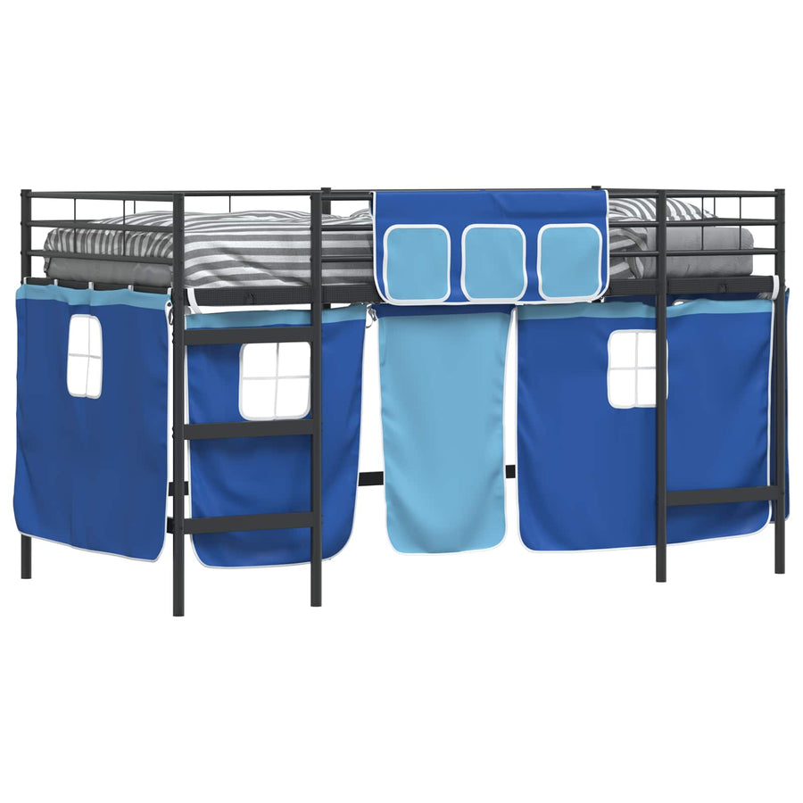 Loftbedframe Voor Kinderen Met Gordijnen 80 x 201 cm Zwart en blauw
