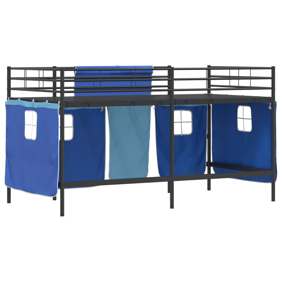 Loftbedframe Voor Kinderen Met Gordijnen 80 x 201 cm Zwart en blauw
