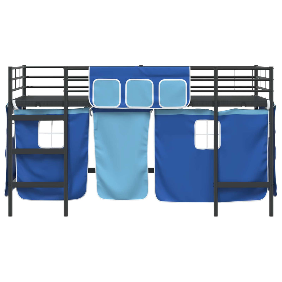 Loftbedframe Voor Kinderen Met Gordijnen 90 x 201 cm Zwart en blauw