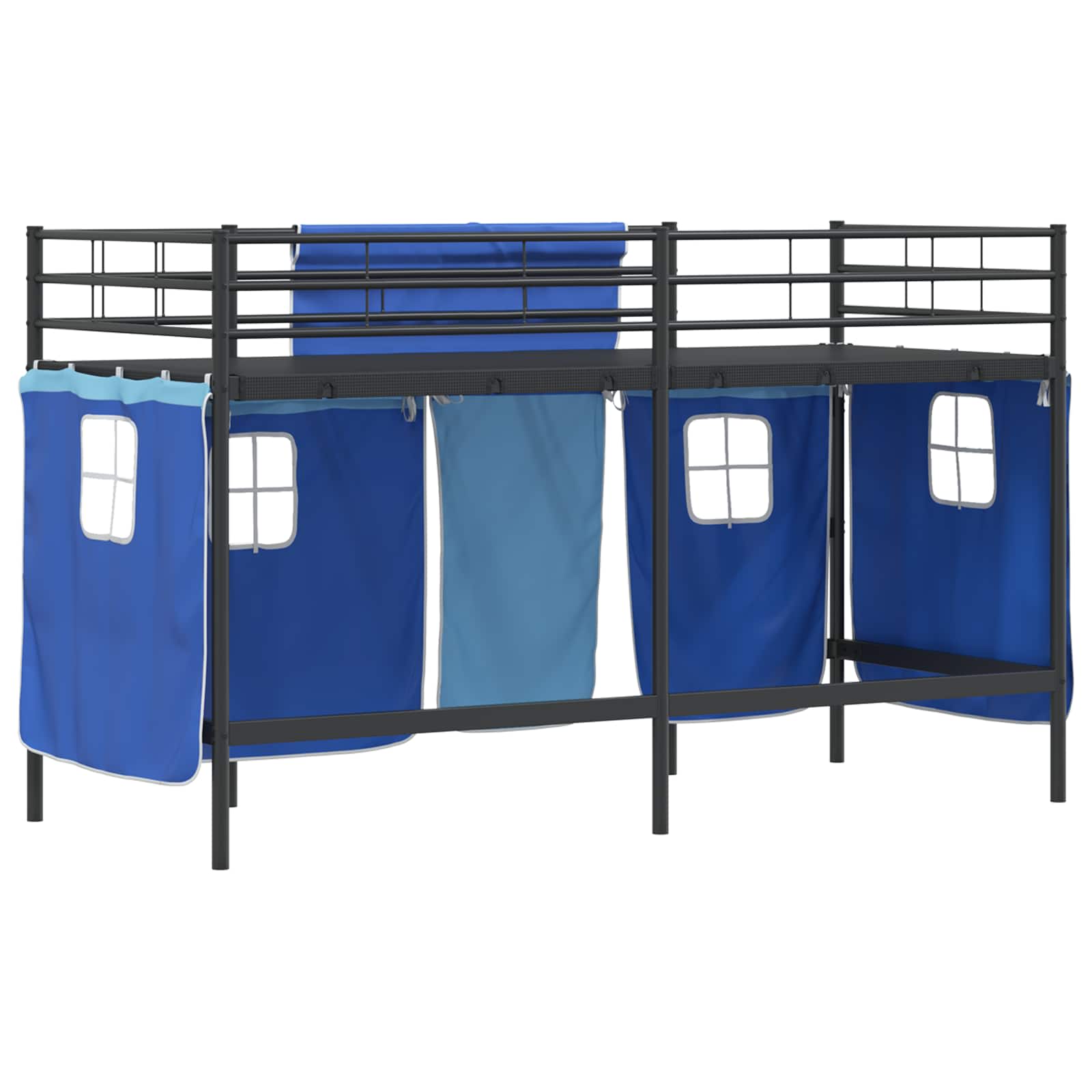 Loftbedframe Voor Kinderen Met Gordijnen 100 x 190 cm Zwart en blauw