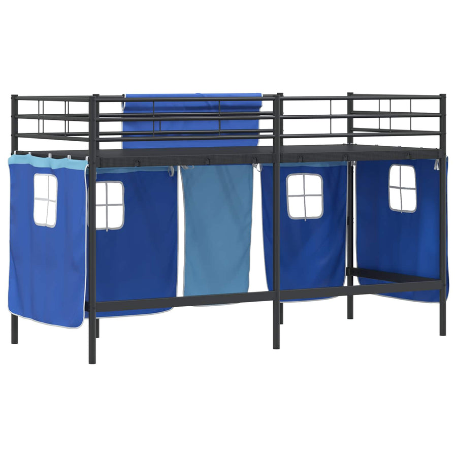 Loftbedframe Voor Kinderen Met Gordijnen 100 x 190 cm Zwart en blauw