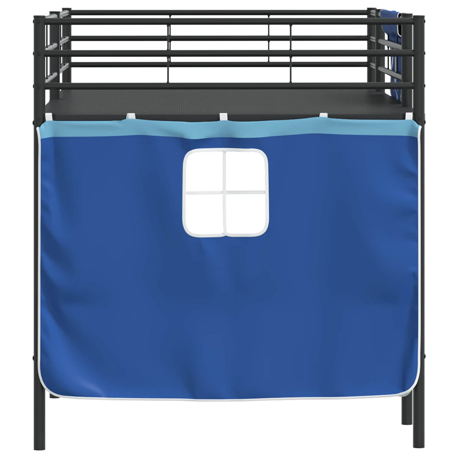 Loftbedframe Voor Kinderen Met Gordijnen 100 x 201 cm Zwart en blauw