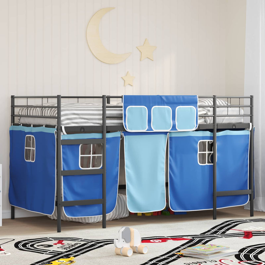 Loftbedframe Voor Kinderen Met Gordijnen 107 x 201 cm Zwart en blauw