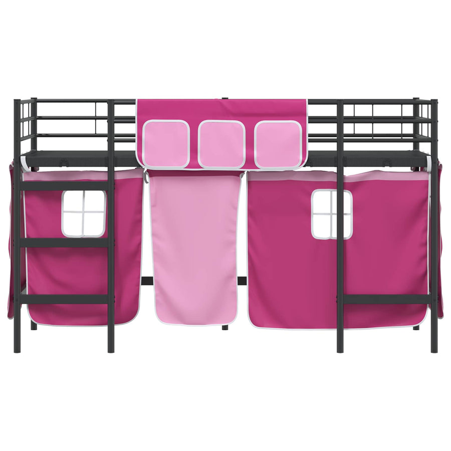 Loftbedframe Voor Kinderen Met Gordijnen 75 x 190 cm Zwart en roze