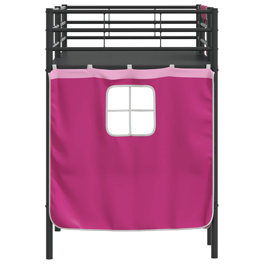 Loftbedframe Voor Kinderen Met Gordijnen 75 x 190 cm Zwart en roze