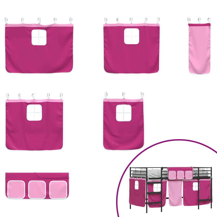 Loftbedframe Voor Kinderen Met Gordijnen 80 x 201 cm Zwart en roze