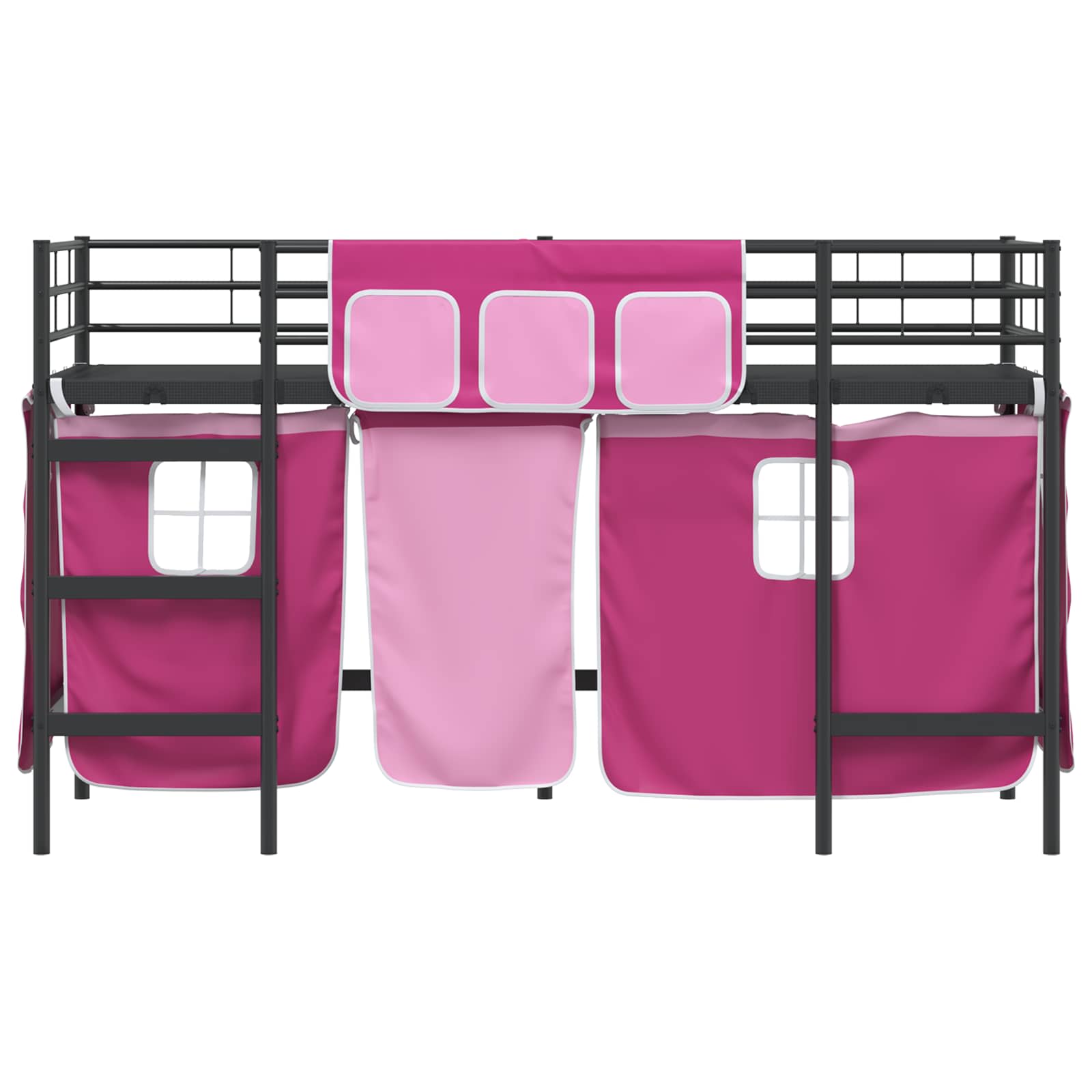 Loftbedframe Voor Kinderen Met Gordijnen 90 x 190 cm Zwart en roze