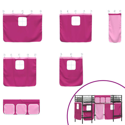 Loftbedframe Voor Kinderen Met Gordijnen 90 x 190 cm Zwart en roze