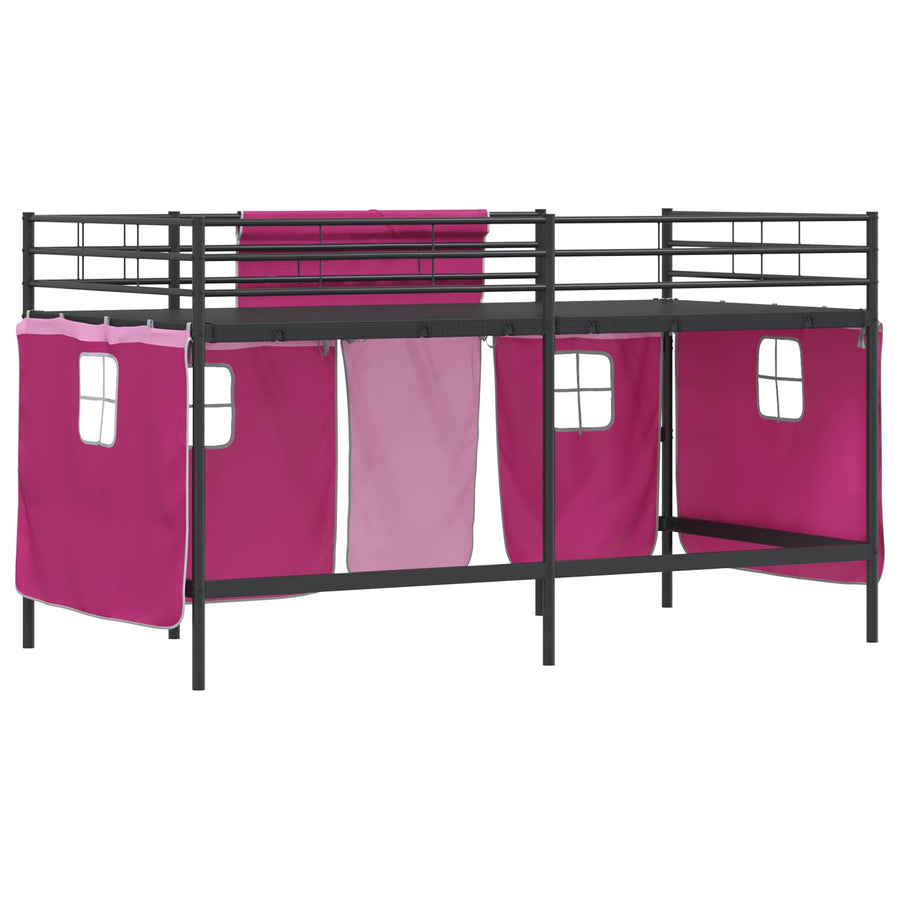 Loftbedframe Voor Kinderen Met Gordijnen 90 x 201 cm Zwart en roze