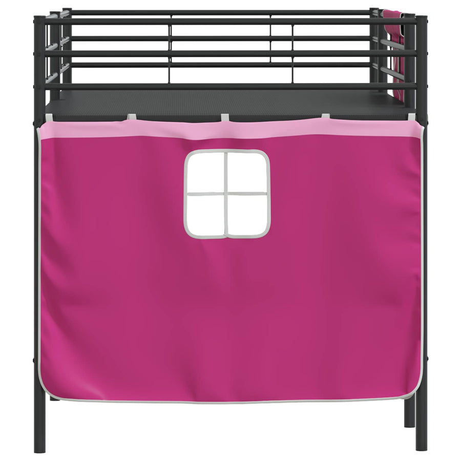 Loftbedframe Voor Kinderen Met Gordijnen 90 x 201 cm Zwart en roze