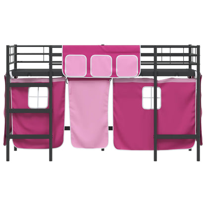 Loftbedframe Voor Kinderen Met Gordijnen 100 x 190 cm Zwart en roze