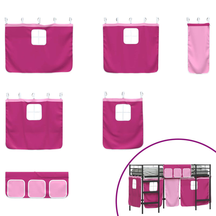 Loftbedframe Voor Kinderen Met Gordijnen 100 x 190 cm Zwart en roze