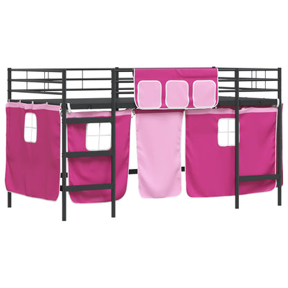 Loftbedframe Voor Kinderen Met Gordijnen 100 x 201 cm Zwart en roze