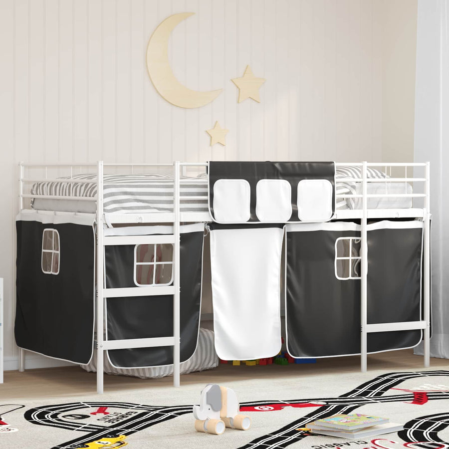 Loftbedframe Voor Kinderen Met Gordijnen 80 x 201 cm Wit en zwart
